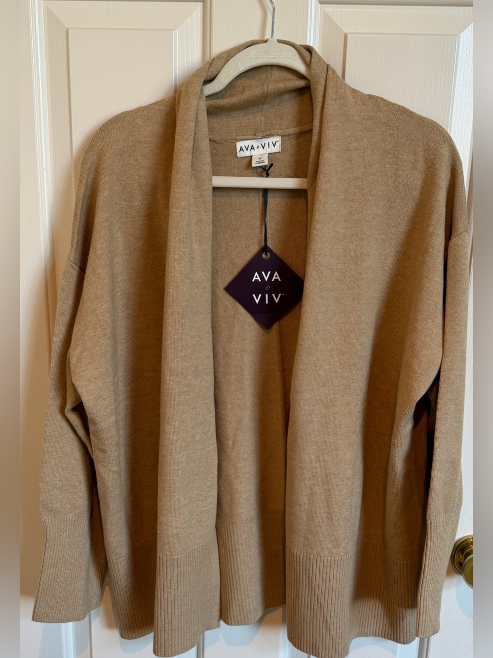 NWT Ava & Viv Women’s Open-Front Cardigan Sweater in Camel Cotton Blend XXL & 1X